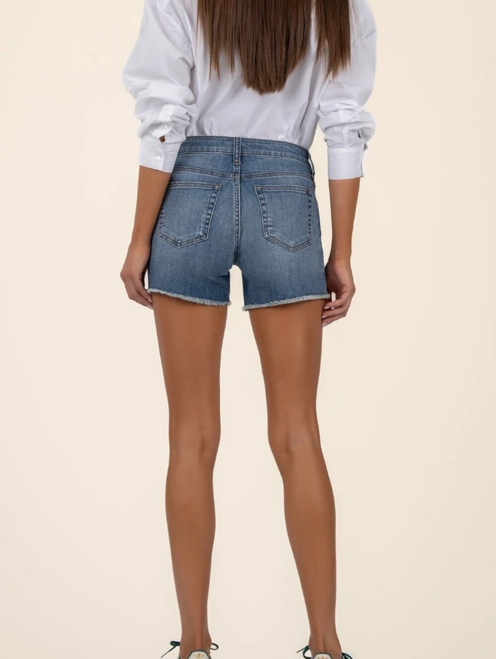 Kut from the Kloth Light Blue Denim Frayed Hem Shorts - Picture 3 of 8